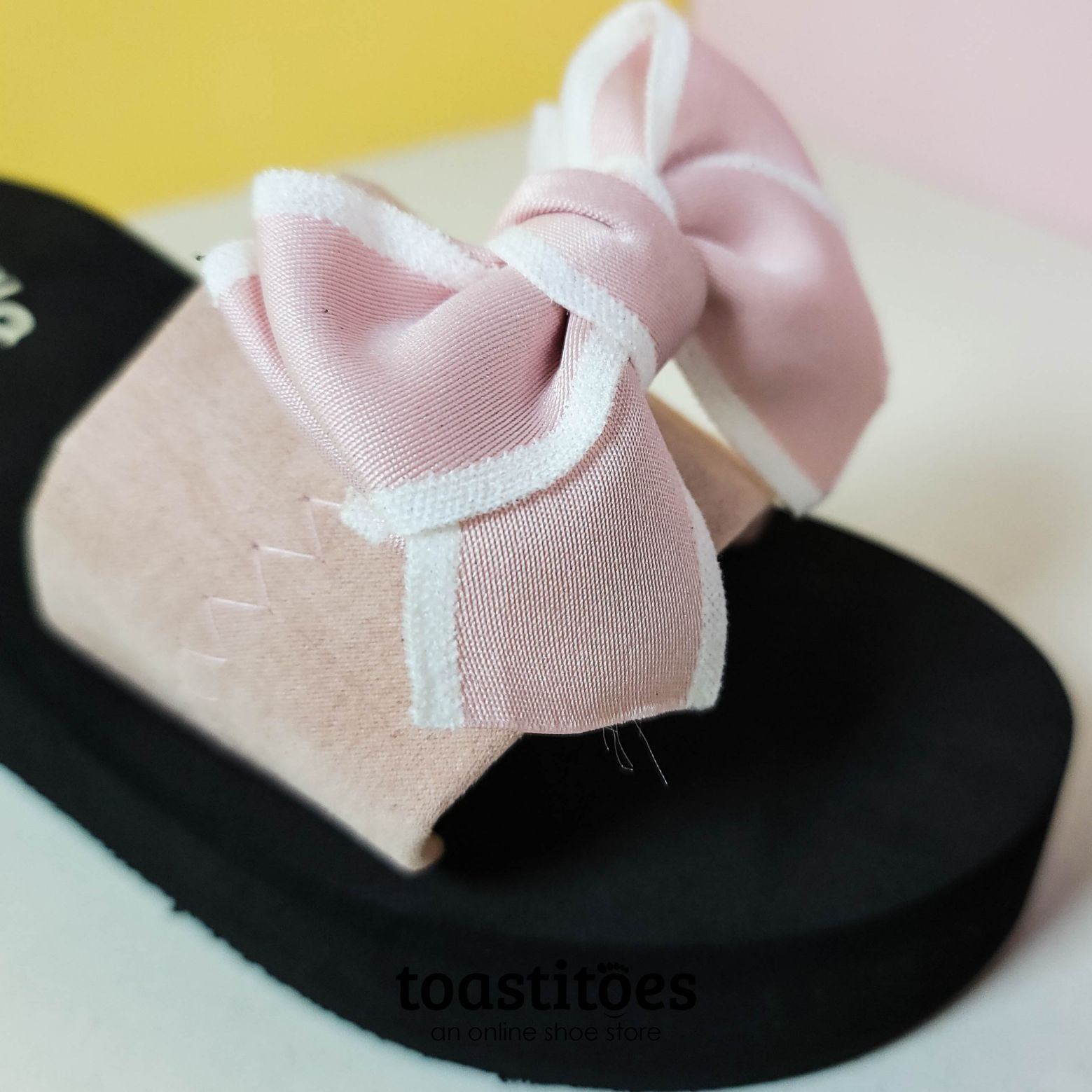 Chunky Sole Bow Tie Slippers Pink - toastitoes 