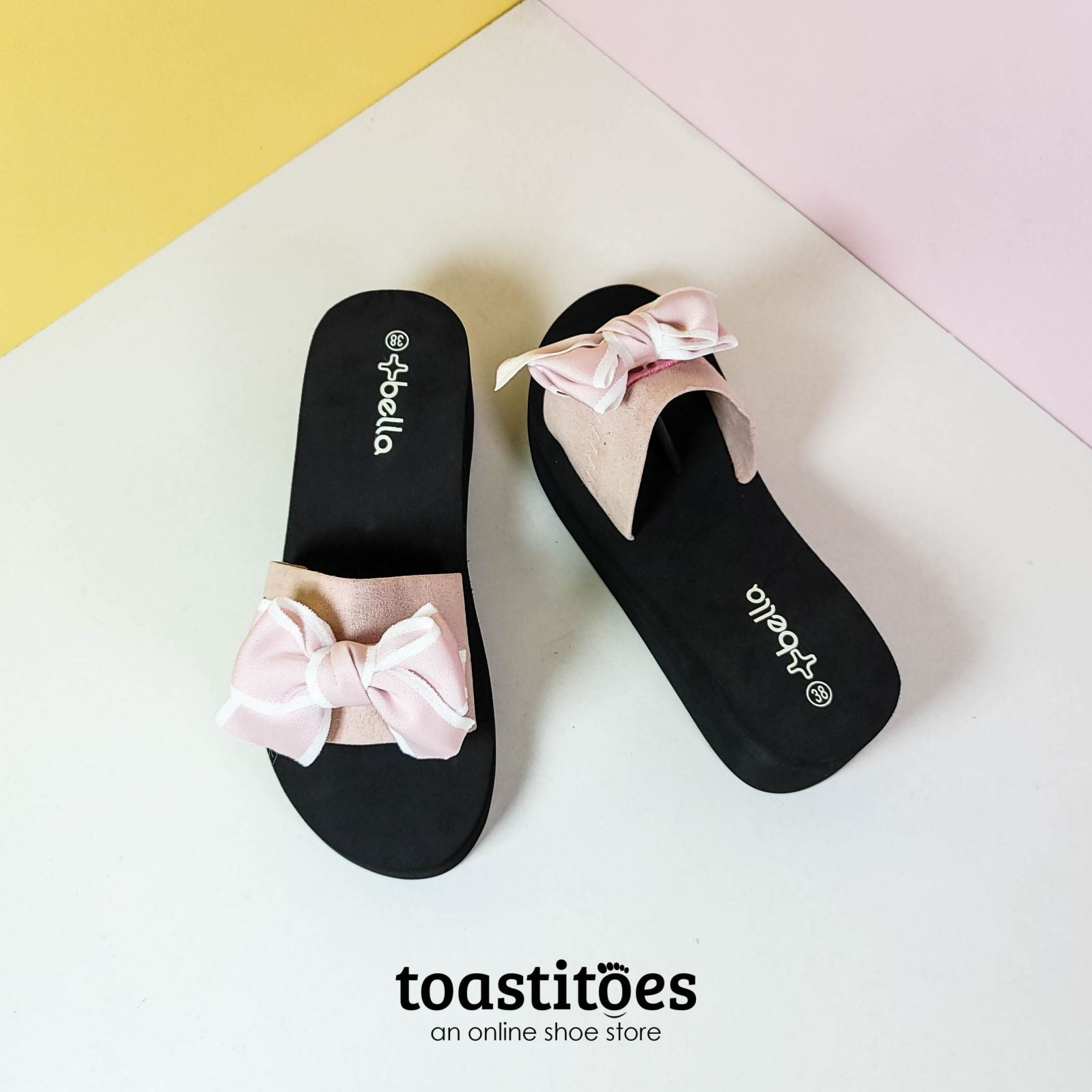 Chunky Sole Bow Tie Slippers Pink - toastitoes 