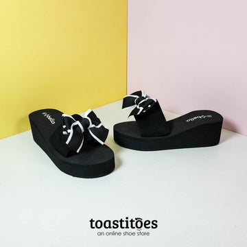 Chunky Sole Bow Tie Slippers Black - toastitoes 