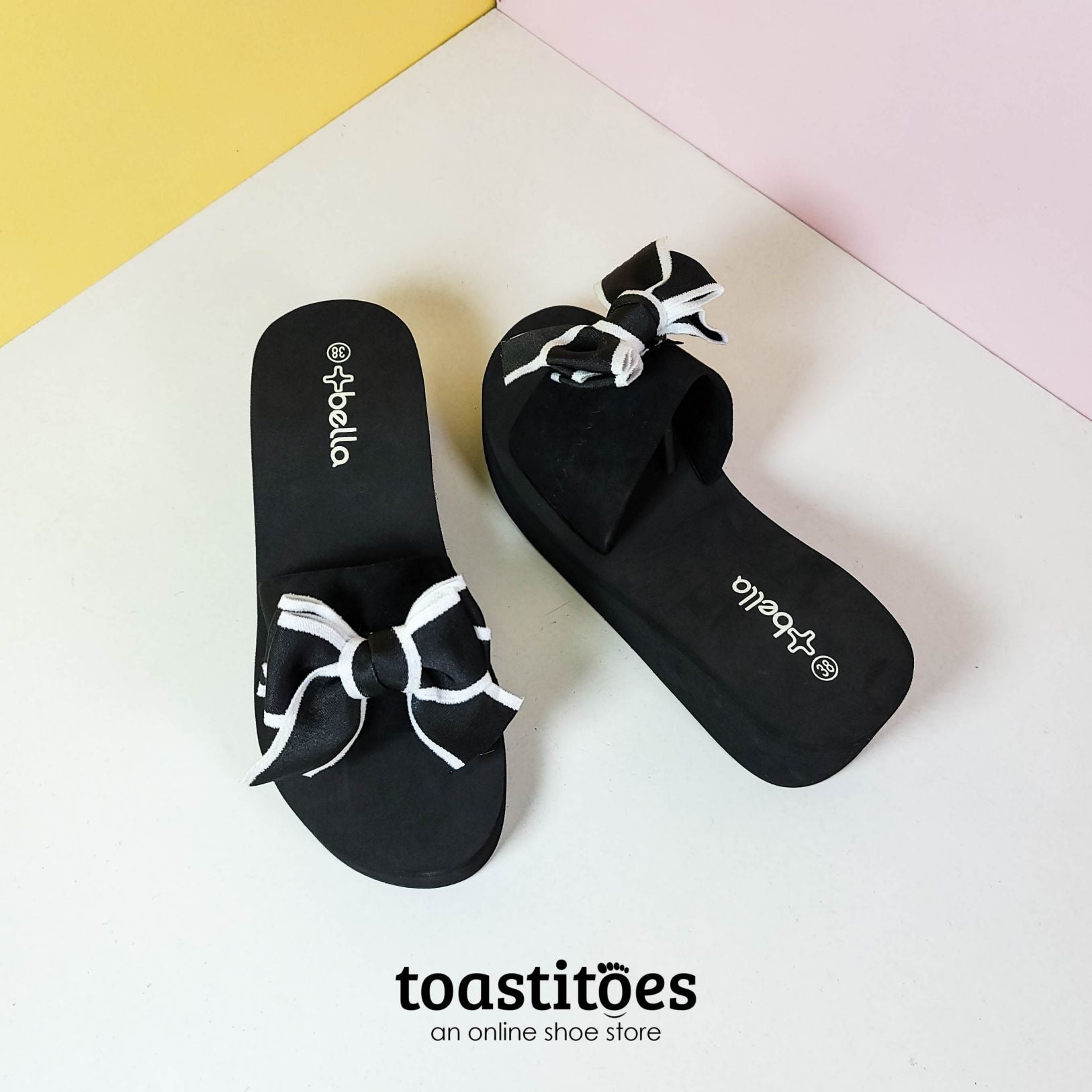 Chunky Sole Bow Tie Slippers Black - toastitoes 