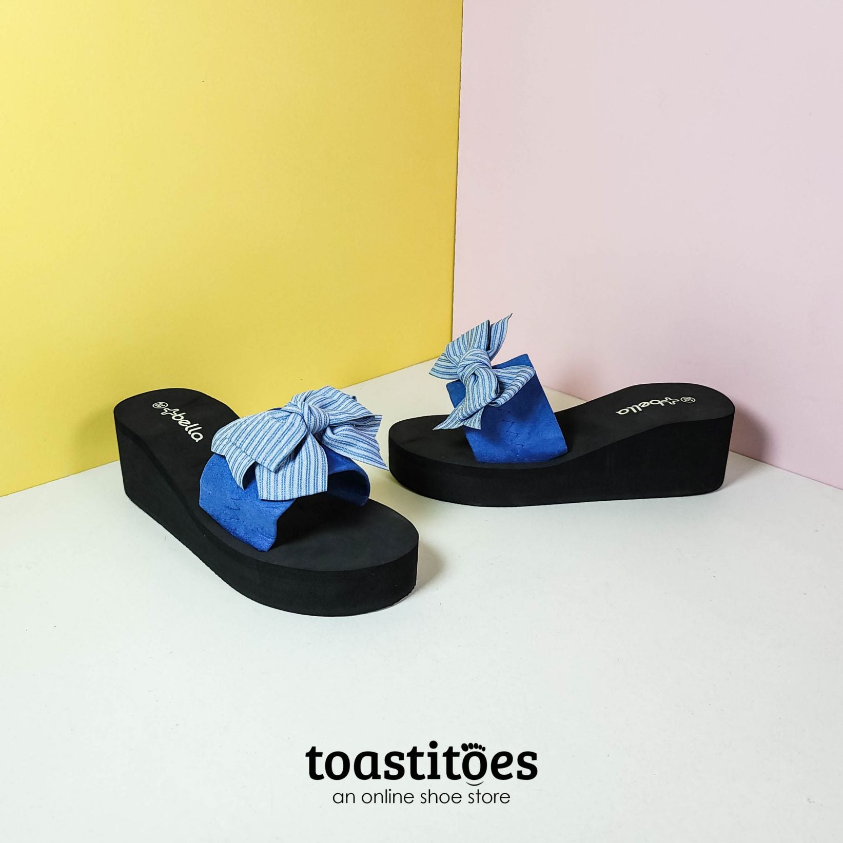 Chunky Sole Bow Tie Slippers Blue - toastitoes 