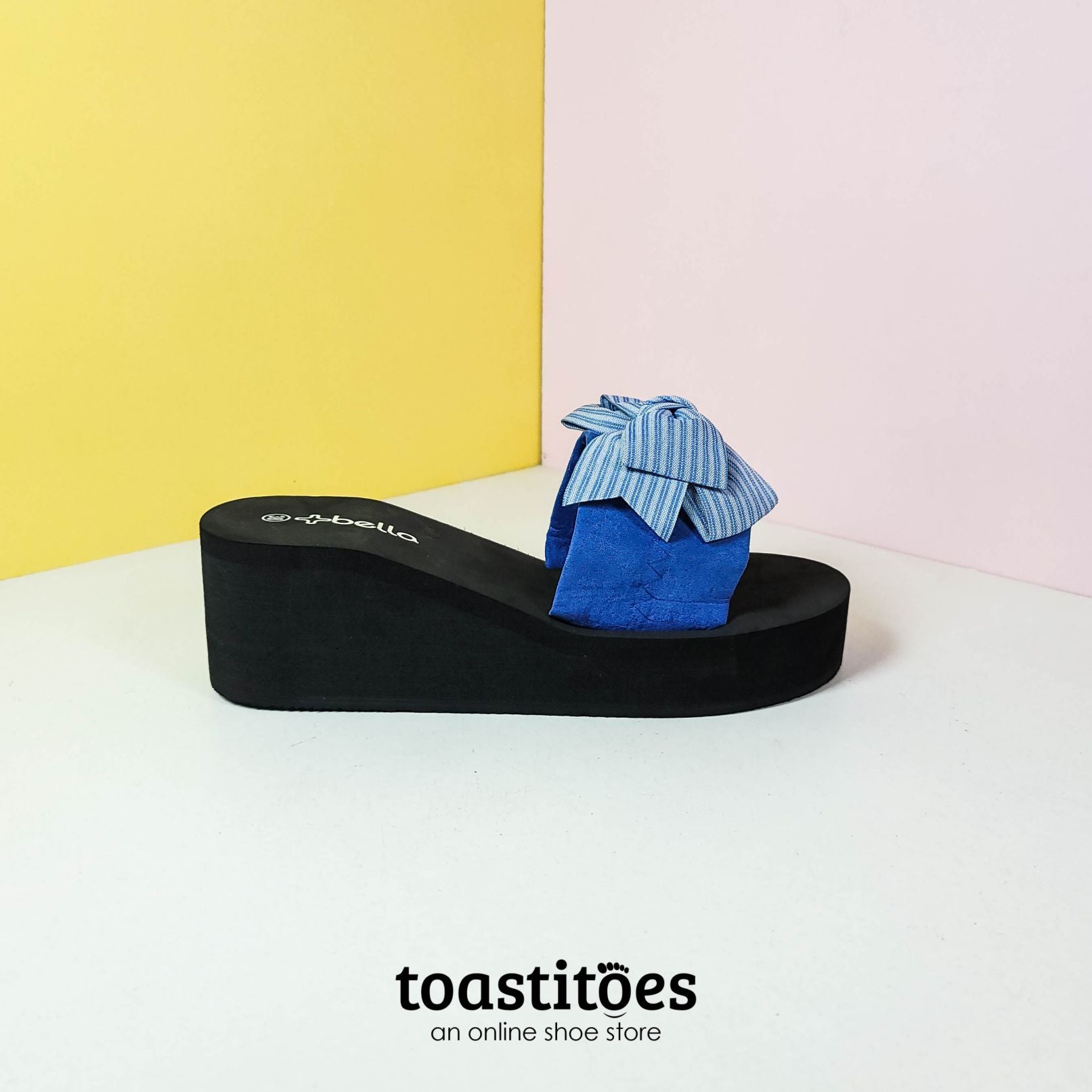 Chunky Sole Bow Tie Slippers Blue - toastitoes 