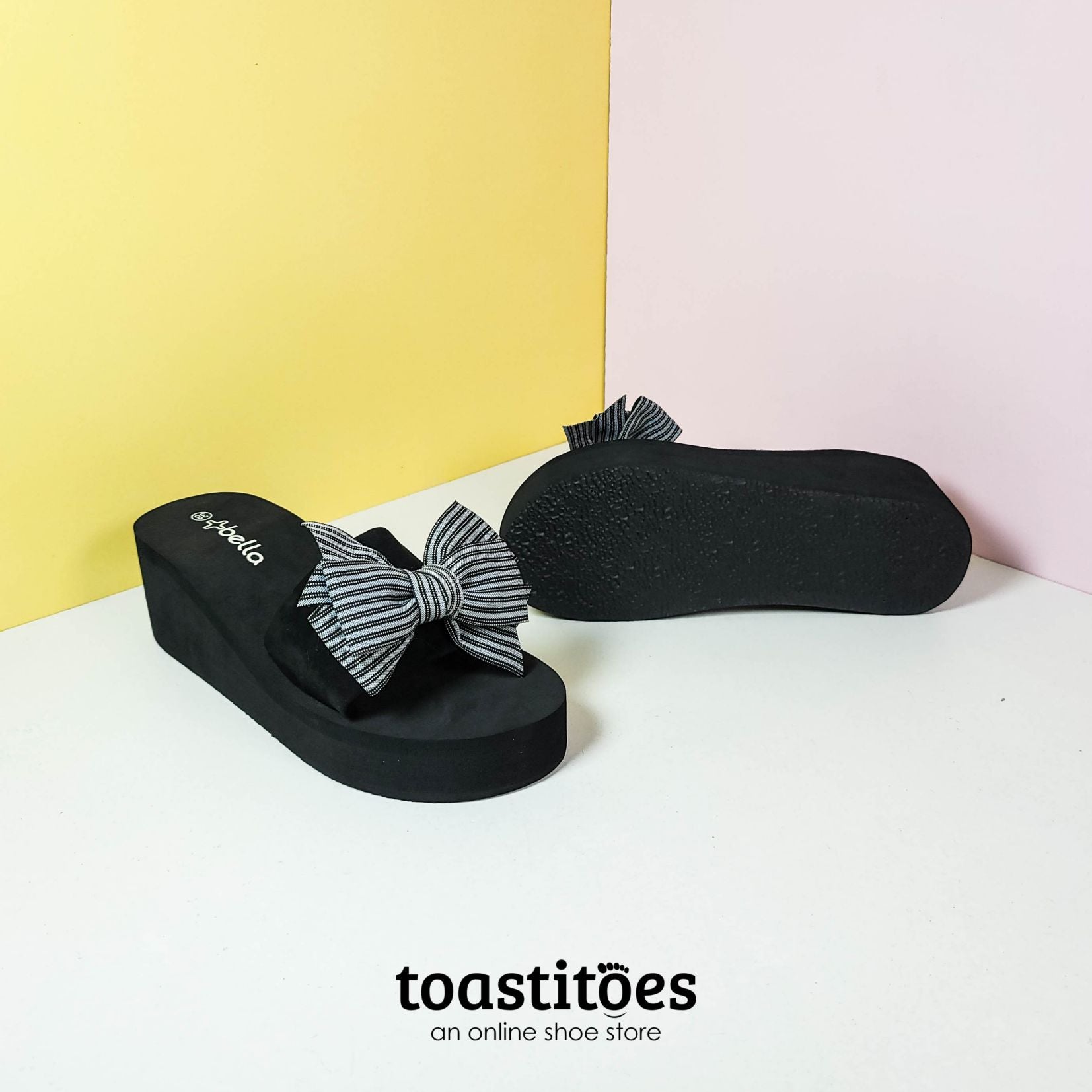 Chunky Sole Bow Tie Slippers Black - toastitoes 