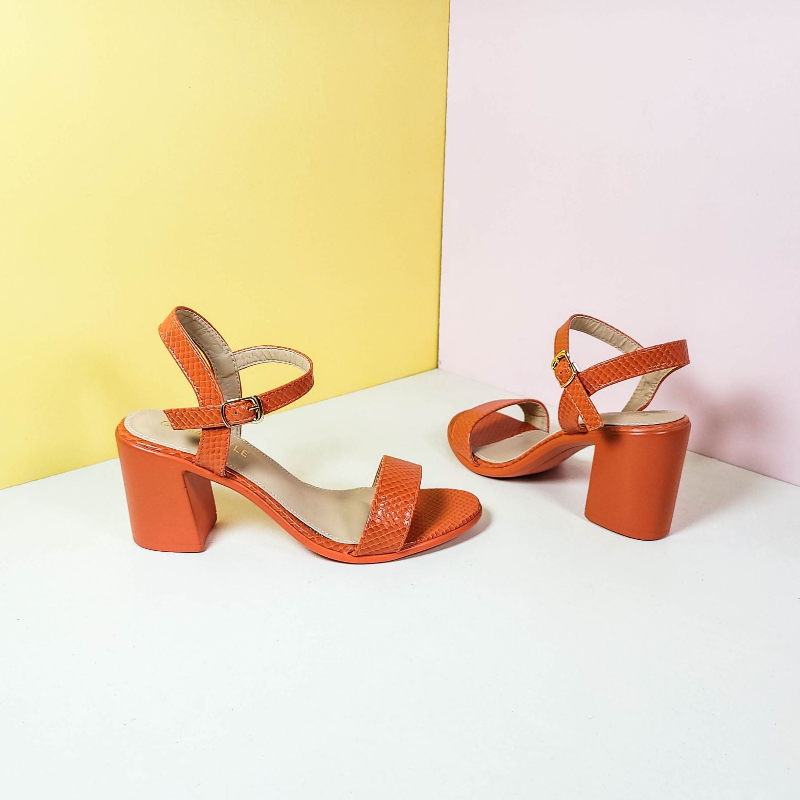 Single Band Block Heels Orange - toastitoes 