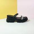 Chunky Sole Band Sandals/Slippers Black - toastitoes 