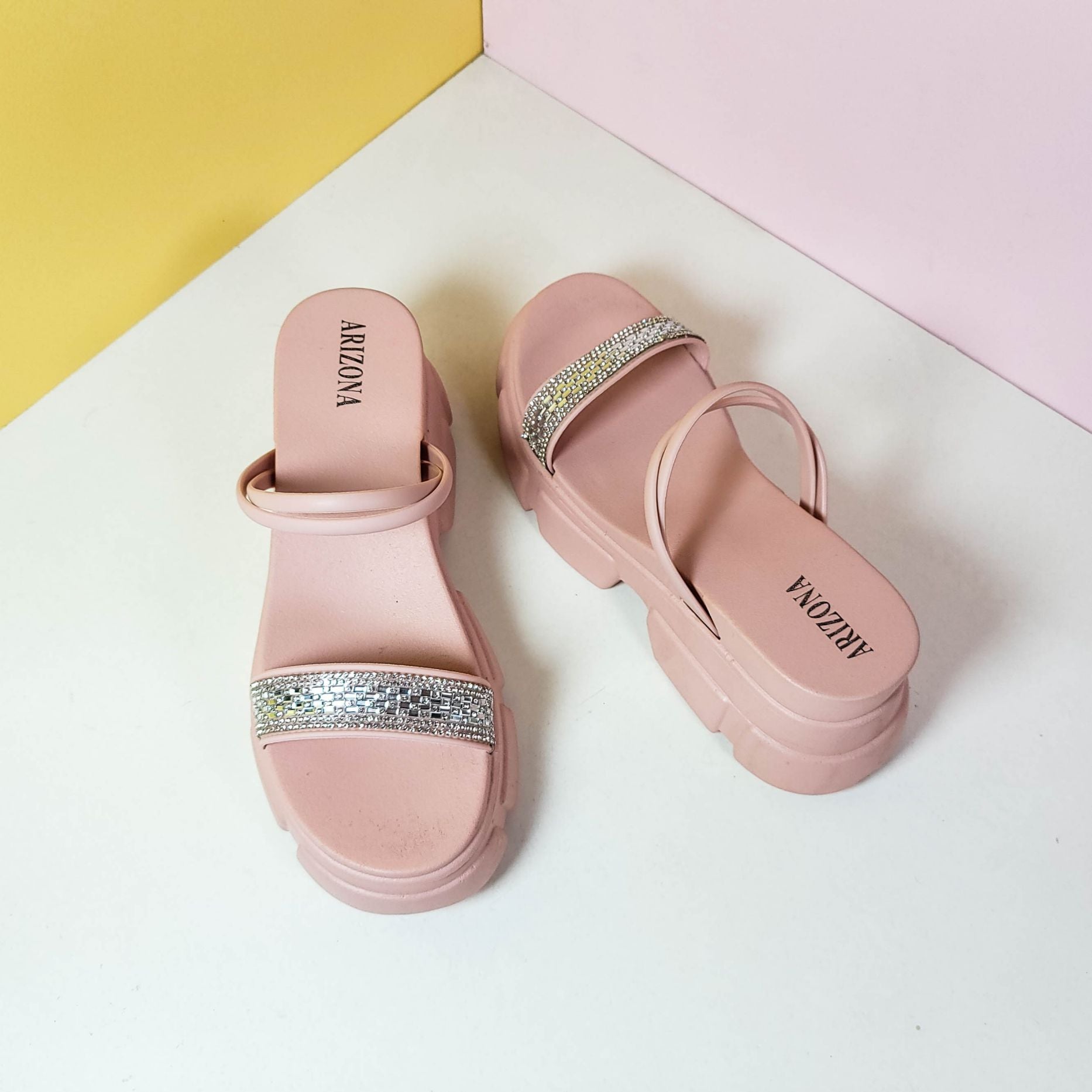 Chunky Sole Band Sandals/Slippers Pink - toastitoes 