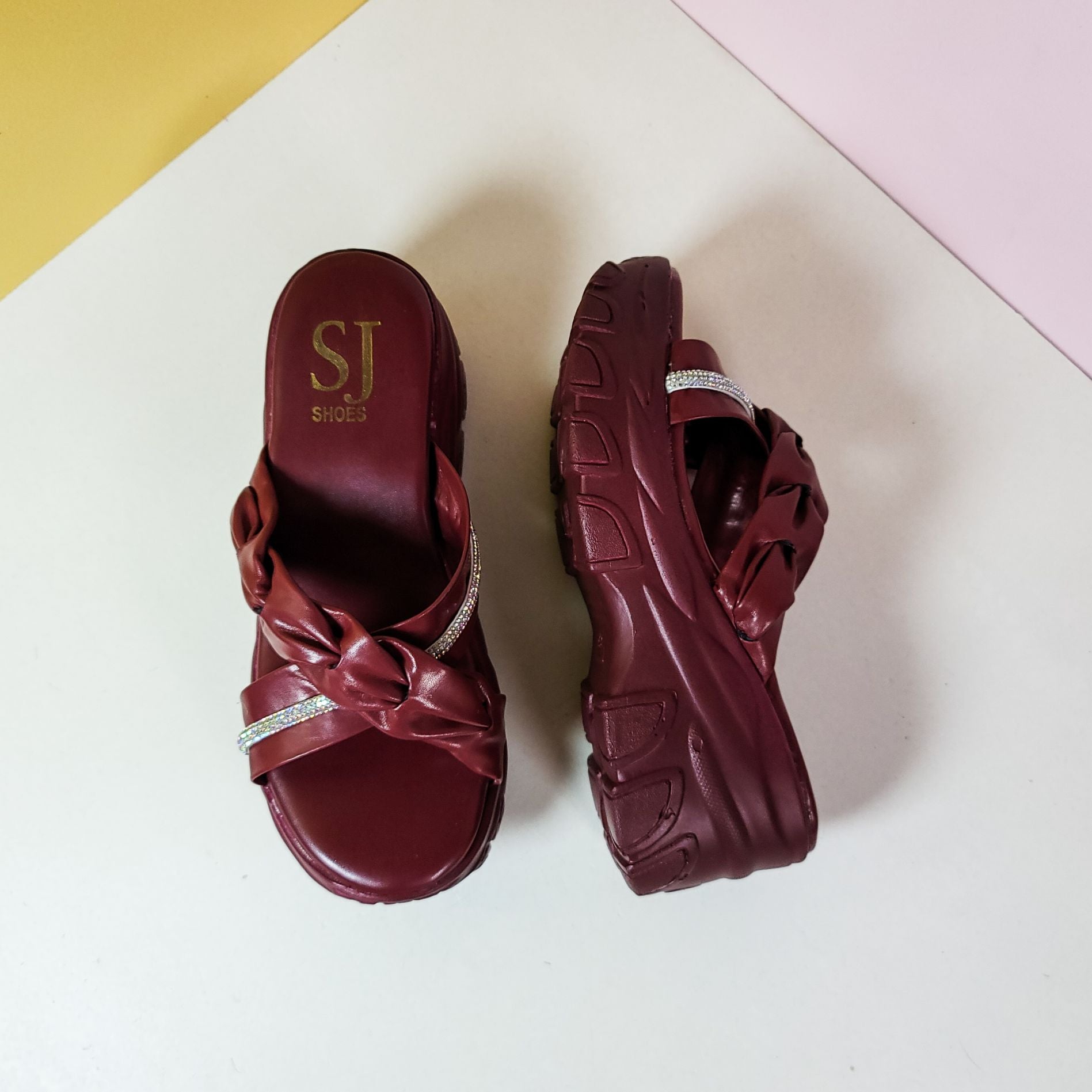 Chunky Sole Comfort Slippers Maroon - toastitoes 