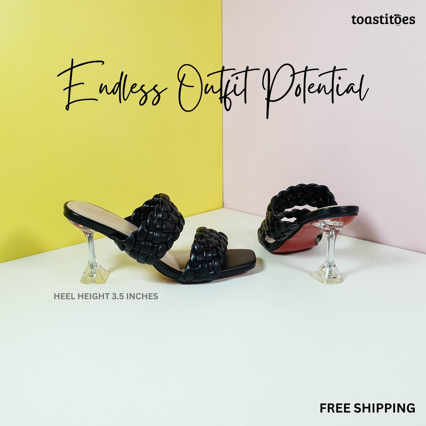 Double Band Slip On Heels Black - toastitoes 