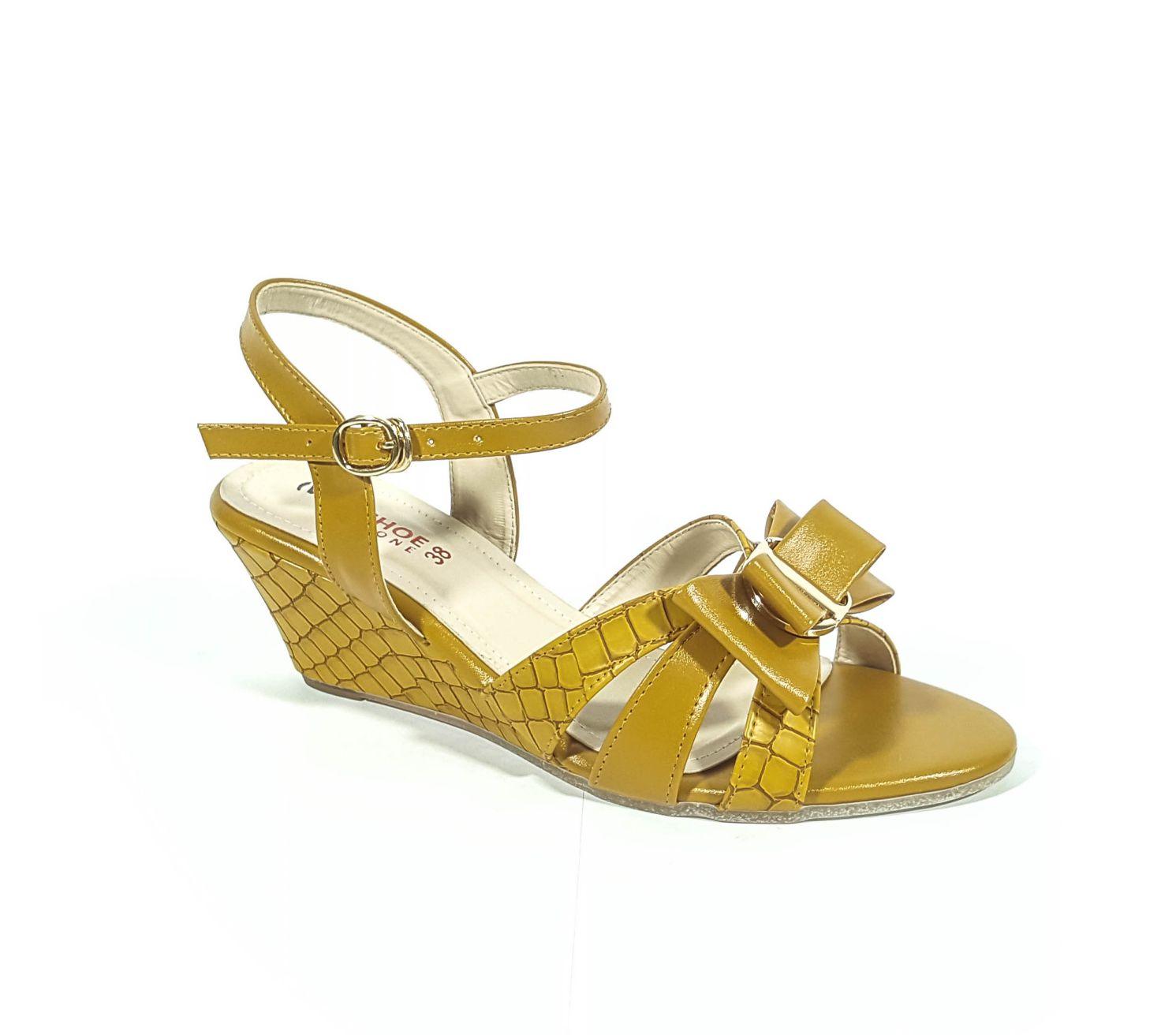 Bow Tie Ankle Strap Wedges Mustard Color - toastitoes 