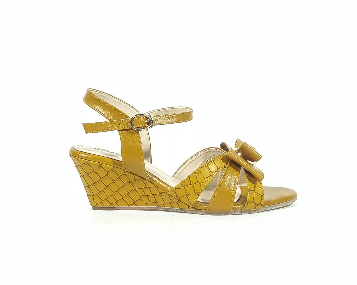 Bow Tie Ankle Strap Wedges Mustard Color - toastitoes 